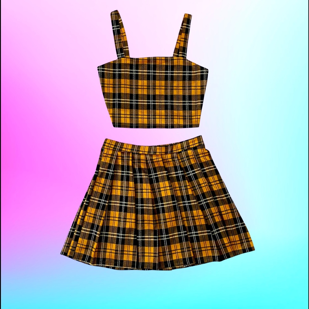 Yellow/Black Plaid 2-Piece Skirt Set